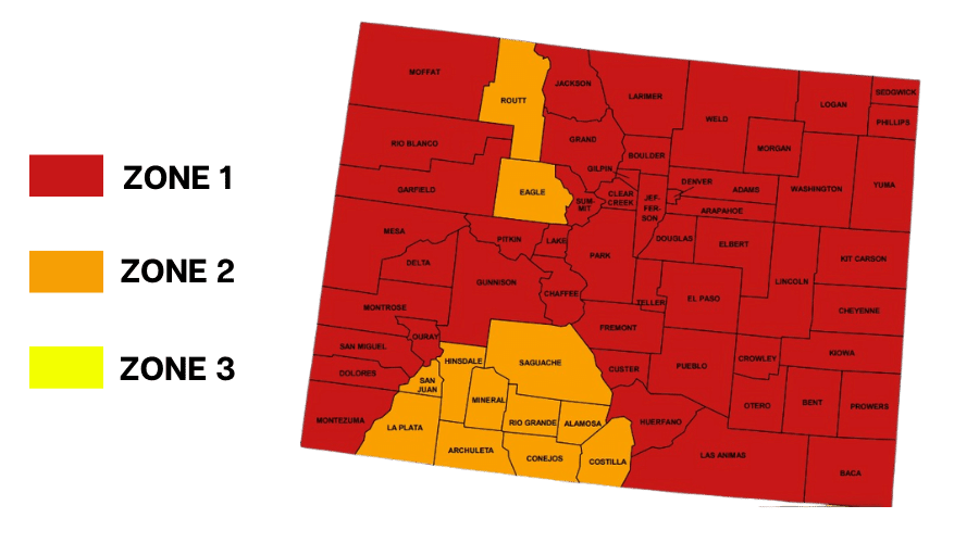 Radon Zone Map in Colorado by EPA